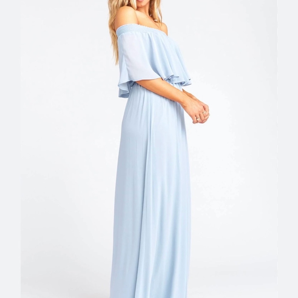 Show Me Your Mumu Hacienda Maxi Dress ✨ Romantic Blue Off Shoulder Gown